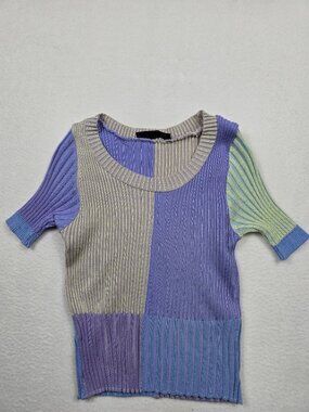 Purple Colorblock Ribbed Knit Short Sleeve Crop Top S By Shein